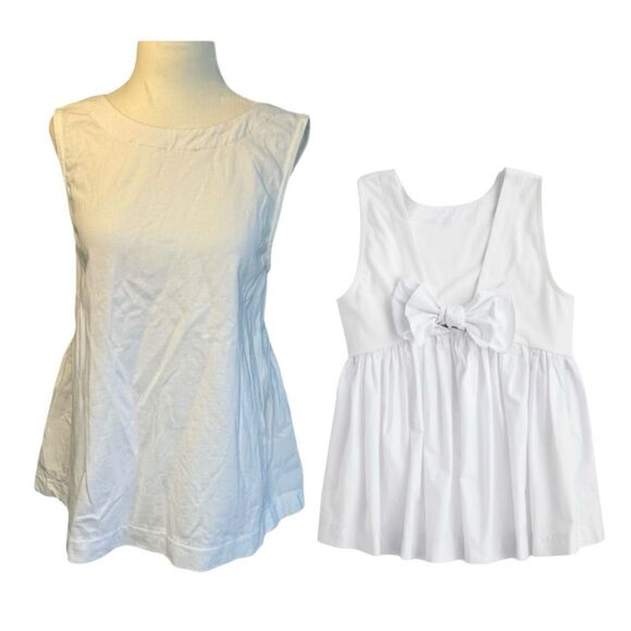 J. Crew Big Bow Back Poplin Sleeveless Blouse White Cotton Knit S - Picture 1 of 9